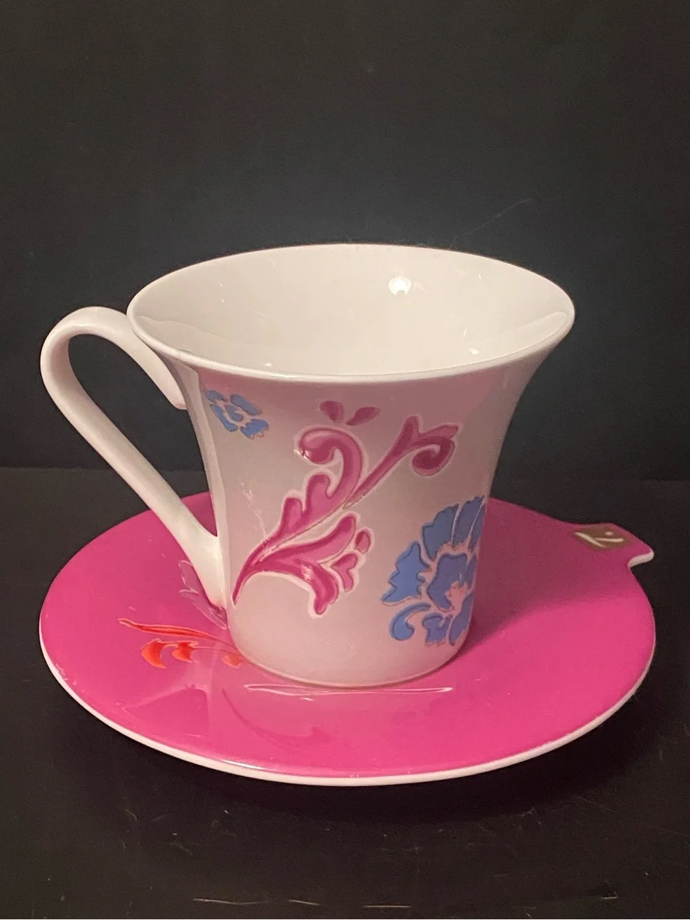 Ceramic Porcelain Art Nouveau Pink Gray Flower Cup/Saucer Set  Japan “T”
